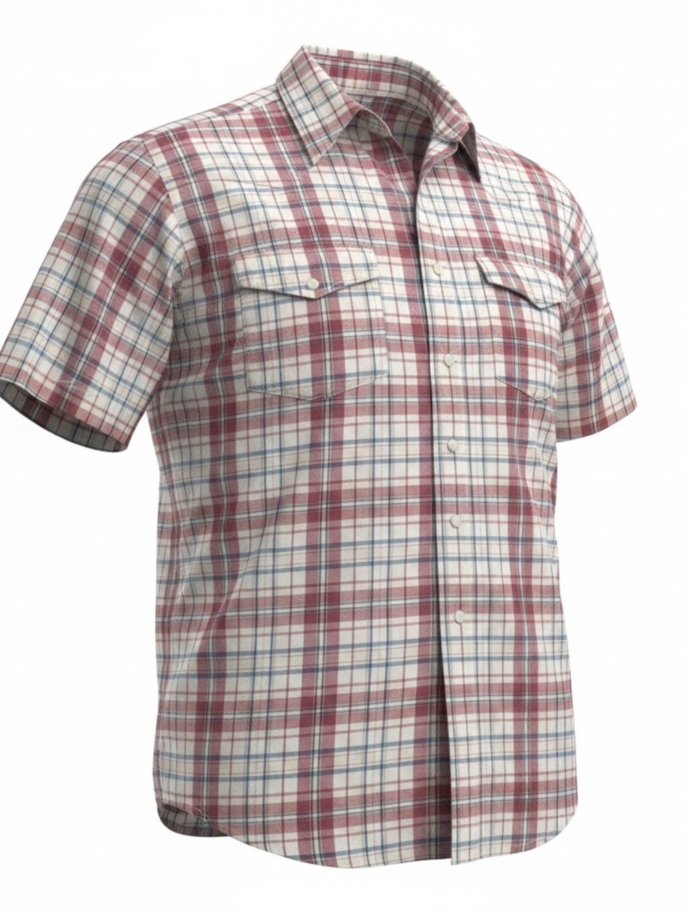Wrangler Vintage Men's White and Red Plaid Short-Sleeve Button-Down Shirt XL